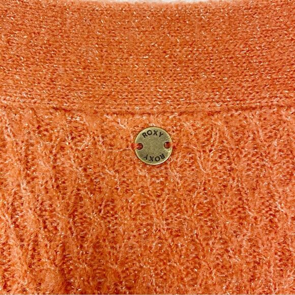 Roxy | Burnt Orange Metallic Button Front Cropped Knit Cardigan Size Small - Picture 12 of 12